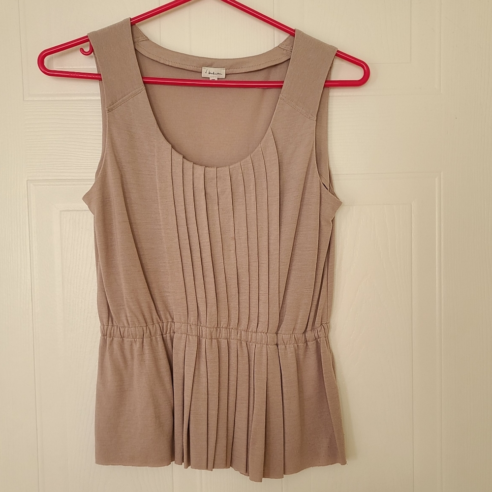 Talula Babaton Taupe Sleeveless Peplum Blouse. XXS.